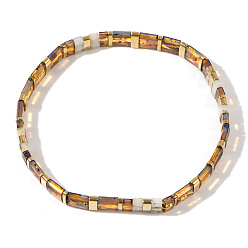 (52) Непрозрачная лаванда Винтажные этнические стеклянные бусины эластичные браслеты для женщин, прямоугольные, разноцветные, внутренний диаметр: 6-1/4 дюйм (16 см) ~ 6-1/2 дюйм (16.5 см)