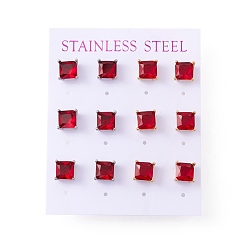 (123L) Белый крем непрозрачный блеск 6 сочетает в себе крошечные квадратные серьги-гвоздики с кубическим цирконием, 304 женские украшения из нержавеющей стали, разноцветные, огнеупорный кирпич, 8x8 мм, штифты : 0.7 мм