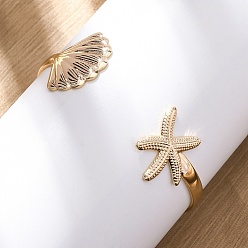 Настоящее золото 18K Латунные браслеты с открытыми манжетами для женщин, морская звезда и форма раковины, реальный 18 k позолоченный, внутренний диаметр: 2-1/8 дюйм (5.5 см)