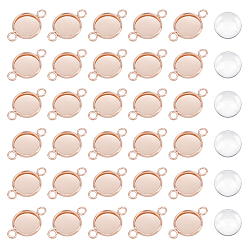 Розовое Золото Набор для изготовления плоского круглого купольного соединителя своими руками, включая настройки звеньев из нержавеющей стали, Кабошоны из стекла, розовое золото , параметров соединителя: 19x12x2 мм, 60 шт / коробка