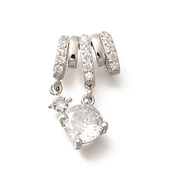 Платина Латунные микро проложить кубического циркония подвески, без кадмия, без никеля и без свинца, круглые подвески, платина, 22x13x5.5 мм, отверстие : 5x3 мм