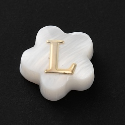 Letter L Натуральные белые ракушки, золотые эмалевые бусины с буквами, Письмо L, 8x4.5 мм, отверстие : 0.8 мм