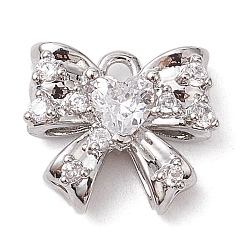 Платина Покрытие стойки латунь микропаве прозрачные подвески из кубического циркония, долговечный, без свинца и без кадмия, бантом, платина, 10.5x12x3.5 мм, отверстие : 1.2 мм