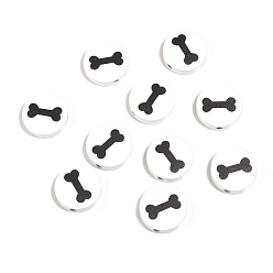 Белый Деревянные бусины, плоский круглый с костью, белые, 20 мм, отверстие : 3 мм, 10 шт / комплект