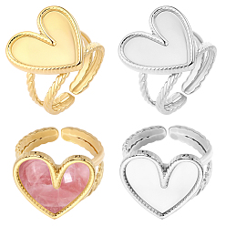 Golden & Stainless Steel Color 8Pcs 2 Colors 304 Stainless Steel Open Cuff Ring Findings, Ring Setting, Heart, Golden & Stainless Steel Color, Heart Tray: 16x16mm, US Size 7 1/4(17.5mm), 4pcs/color