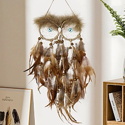 Верблюжий Светящаяся бусина сова с украшением на стену из перьев, тканая сеть / паутина с пером, верблюжие, 660x160 мм