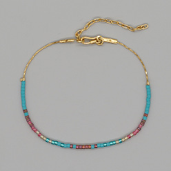 Темно-Голубой Богемные браслеты из стеклянного бисера для женщин, колонка, глубокое синее небо, 7.48 дюйм (19 см)