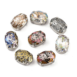 Платина Шить на горный хрусталь, многожильные звенья из стекла, хрусталя и стразов, с настройками латуни, аксессуары для одежды, граненые, овальные, платина, 14x10x6.5 мм, отверстие : 1 мм