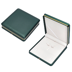 Dark Green Imitation Leather Pure Color Flip-open Gift Boxes, Jewelry Set Boxes, Square, Dark Green, 19.4x19.3x4.2cm