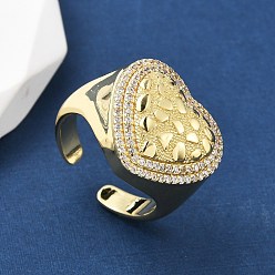 Настоящее золото 18K Кольца-манжеты в форме сердца из латуни с микропаве из кубического циркония для женщин, без кадмия и без свинца, стойки покрытие, реальный 18 k позолоченный, 18x19.5 мм, внутренний диаметр: 18.4 мм