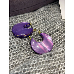 Сине-фиолетовый Серьги-кольца из латуни, cmолой, луна, синий фиолетовый, 30 мм