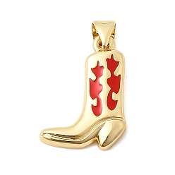 Красный Латунь эмаль подвески, подвески в виде ковбойских сапог/туфель, с целью перехода в кольце, реальный 18 k позолоченный, долговечный, стойки покрытие, без свинца и без кадмия, красные, 20.5x15x3 мм, отверстие : 5x3.5 мм