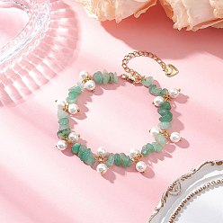 Зеленый Авантюрин Браслеты из натурального зеленого авантюрина с бусинами для женщин, с жемчугом из раковины , 7-5/8~7-7/8 дюйм (19.5~19.9 см)