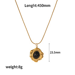 Обсидиан Подвеска в виде цветка-капли из натурального обсидиана 304 цепочка из нержавеющей стали для женщин, золотые, 17.72 дюйм (45 см), Кулон : длиной 23.5 мм 