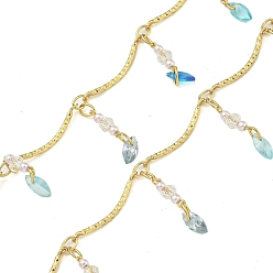 Настоящее золото 18K Цепи латуни, с подвесками из искусственного жемчуга и стекла, без кадмия, без никеля и без свинца, реальный 18 k позолоченный, 18x1 мм