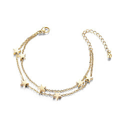 Golden Trendy Stainless Steel Anklet, Double Layered Anklet, with Stars, Golden, 200mm