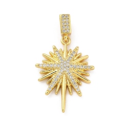 Настоящее золото 18K Латунные микро проложить кубического циркония подвески, звезды прелести, стойки покрытие, прочное покрытие, без кадмия и без свинца, реальный 18 k позолоченный, 27.5x20x3 мм, отверстие : 5x3 мм