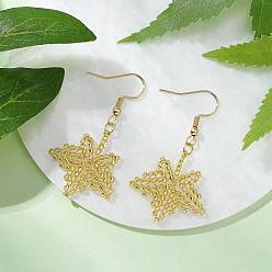 Золотистый Стекло бисер мотаться серьги, с 304 крючками для сережек из нержавеющей стали для женщин, лист, золотые, золотые, 45x24.5 мм