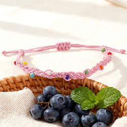 Pink Стеклянные бусины плетеные браслеты из бисера, Браслеты из плетеного волоконного шнура для женщин, рондель, розовые, 11.02 дюйм (28 см)