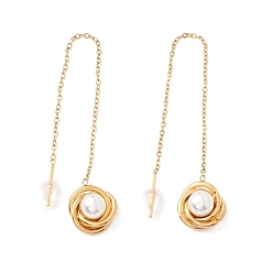 Golden Long Chain with Plastic Pearl Dangle Stud Earrings, 304 Stainless Steel Ear Thread for Women, Golden, 105mm, Pin: 1mm