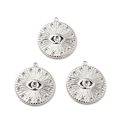 Stainless Steel Color Tarnish Resistant 304 Stainless Steel Pendants Rhinestone Setting, Flat Round with Eye, Stainless Steel Color, 23.5x21x3mm, Hole: 1.4mm, Fit for 1.2~2mm Rhinestone
