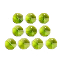 Yellow Green Glass Chandelier Pendants, Octagon Charm, Faceted, Yellow Green, 14x14x7.5mm, Hole: 1.4~1.6mm