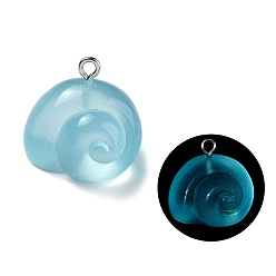 Светло-Синий Подвески из люминесцентной смолы, с железной петлей, оболочка, голубой, 20x21x18.5 мм, отверстие : 2 мм