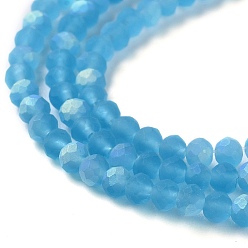 Deep Sky Blue Imitation Jade Glass Beads Strands, Half AB Color Plated, Faceted, Frosted, Rondelle, Deep Sky Blue, 3x2mm, Hole: 0.7mm, about 155pcs/strand, 15.75''(40cm)