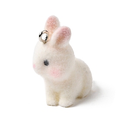 Кролик Флокированные подвески из непрозрачной смолы, с платиновыми тоновыми железными петлями, белые, кролик, 27x14x23 мм, отверстие : 2 мм