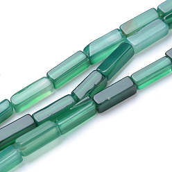 Зеленый агат Природные Агат бисера нити, окрашенная и подогревом, кубоид, 13~14x4~5x4~5 мм, отверстие : 1 мм, около 29~31 шт / нитка, 15.3 дюйм