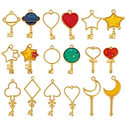Golden 11Pcs 11 Style Zinc Alloy Pendants, Open Back Bezel, for DIY UV Resin, Epoxy Resin, Pressed Flower Jewelry, Mixed Shapes, Golden, 1pc/style
