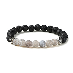 Светло-серый Круглый эластичный браслет из натурального кракле-агата и лавового камня с бусинами, светло-серый, внутренний диаметр: 2 дюйм (5.2 см)