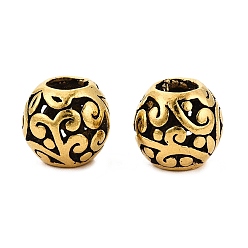 Античное Золото Европейские сплавочные бусины тибетского стиля , бусины с большим отверстием, рондель со спиралью, античное золото , 10x9 мм, отверстие : 4~4.5 мм
