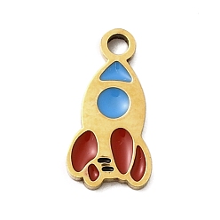 Темно-Красный 304 из нержавеющей стали шармы эмали, ионное покрытие (ip), ракетный шарм, реальный 18 k позолоченный, темно-красный, 12x6x1 мм, отверстие : 1.5 мм