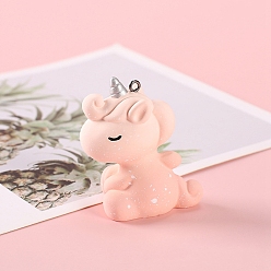 Персиковый Слойка Большие подвески из непрозрачной смолы, с железными петлями, единорог, розовые, 55x25 мм