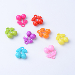 Mixed Color Opaque Acrylic Pendants, Cherry, Mixed Color, 25.5x20.5x11mm, Hole: 3.5mm, about 250pcs/500g