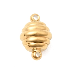 Настоящее золото 18K Магнитные застежки, нержавеющая сталь 304, ионное покрытие (ip), ребристый круглый, реальный 18 k позолоченный, 14.5x10 мм, отверстие : 1.4 мм