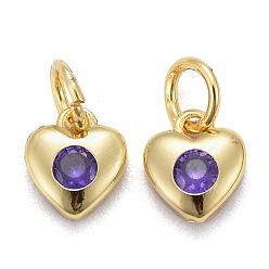 Средний Синий Шифер Латунные микро проложить кубического циркония прелести, долговечный, реальный 18 k позолоченный, сердце, средний грифельно-синий, 7.5x7x3 мм, отверстие : 3 мм