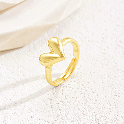 Cœur Véritables anneaux réglables en laiton plaqué or 18k, cœur, pas de taille