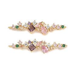 Настоящее золото 18K Подвески-подвески-цветочки из латуни с разноцветными кубическими циркониями, реальный 18 k позолоченный, 40x9x4 мм, отверстие : 1 мм