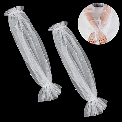 Weiß Nylon-Mesh-Stretch-Überärmel, falsche lange Ärmel, weiß, 550~570x170 mm