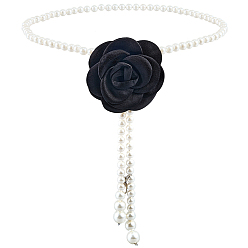 Черный 1шт 3д тканевые цветы пластиковые имитация жемчуга цепочка из бусин, чёрные, 1025x8~13.5 мм