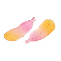Золотистый Двухцветные подвески из матового акрила, формы перьев, золотые, 46.5x17x3.5 мм, отверстие : 1.4 мм
