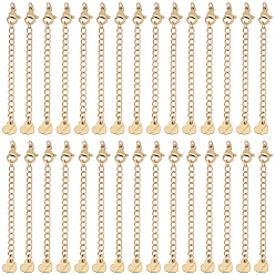 Oro 30 piezas 304 extensor de cadena de acero inoxidable, cadenas finales con cierres de pinza de langosta y lengüetas de cadena de corazón, dorado, 67~72 mm