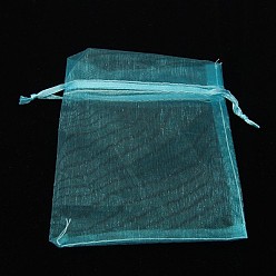 Sky Blue Organza Gift Bags, Jewelry Mesh Pouches for Wedding Party Christmas Gifts Candy Bags, with Drawstring, Rectangle, Sky Blue, 12x10cm