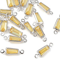 Gold SHEGRACE Brass Pave Cubic Zirconia Trapezoid Connector Charms, Cadmium Free & Nickel Free & Lead Free, Long-Lasting Plated, Real Platinum Plated, Gold, 12x4x2mm, Hole: 1mm