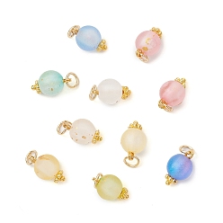 Золотой Матовые прозрачные акриловые подвески, с латунной найти, круглый шарм, золотые, 13.5x7.5 мм, отверстие : 3.5 мм