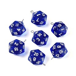 Синий Прозрачные акриловые подвески, с железной фурнитурой с платиновым покрытием, граненые, игральная кость, синие, 27.5x20x20 мм, отверстие : 2 мм