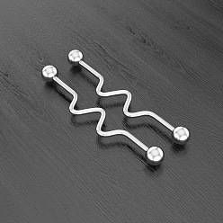 Нержавеющая Сталь Цвет 316l хирургическая нержавеющая сталь волнистые стержни промышленные штанги хрящ серьги, цвет нержавеющей стали, Длина стержня: 45мм, штифты : 1.6 мм
