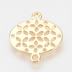 Echt 18 k vergoldet Messingverbinder Stecker, Nickel frei, echt 18 k vergoldet, hohlen ovalen, golden, 19.5x17x1 mm, Bohrung: 1.5 mm